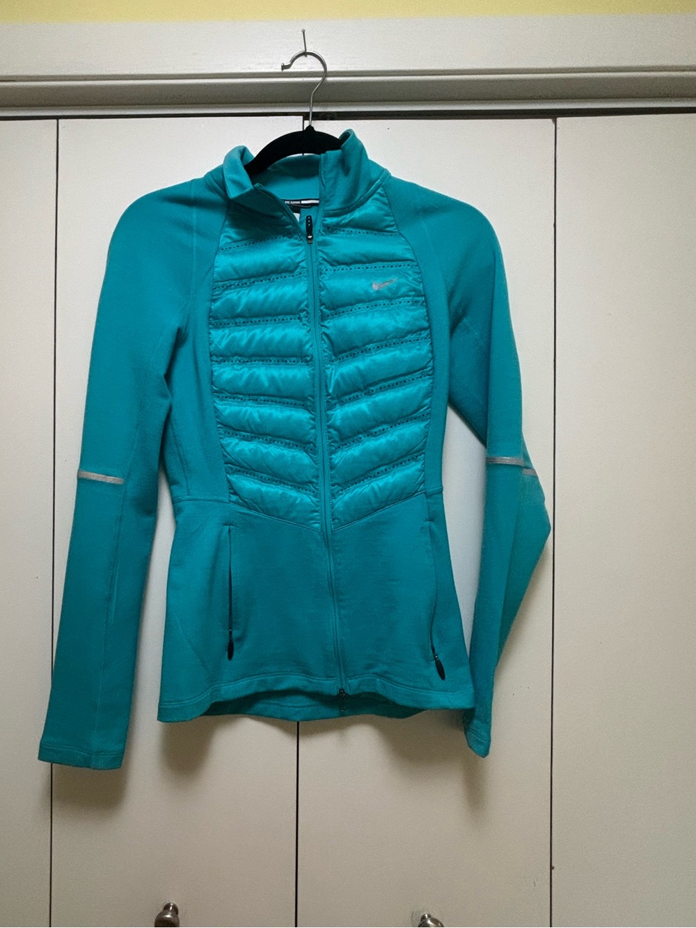 Women’s Teal Puffer Hybrid Jacket - Lightweight Insulated Active Layer XSNike